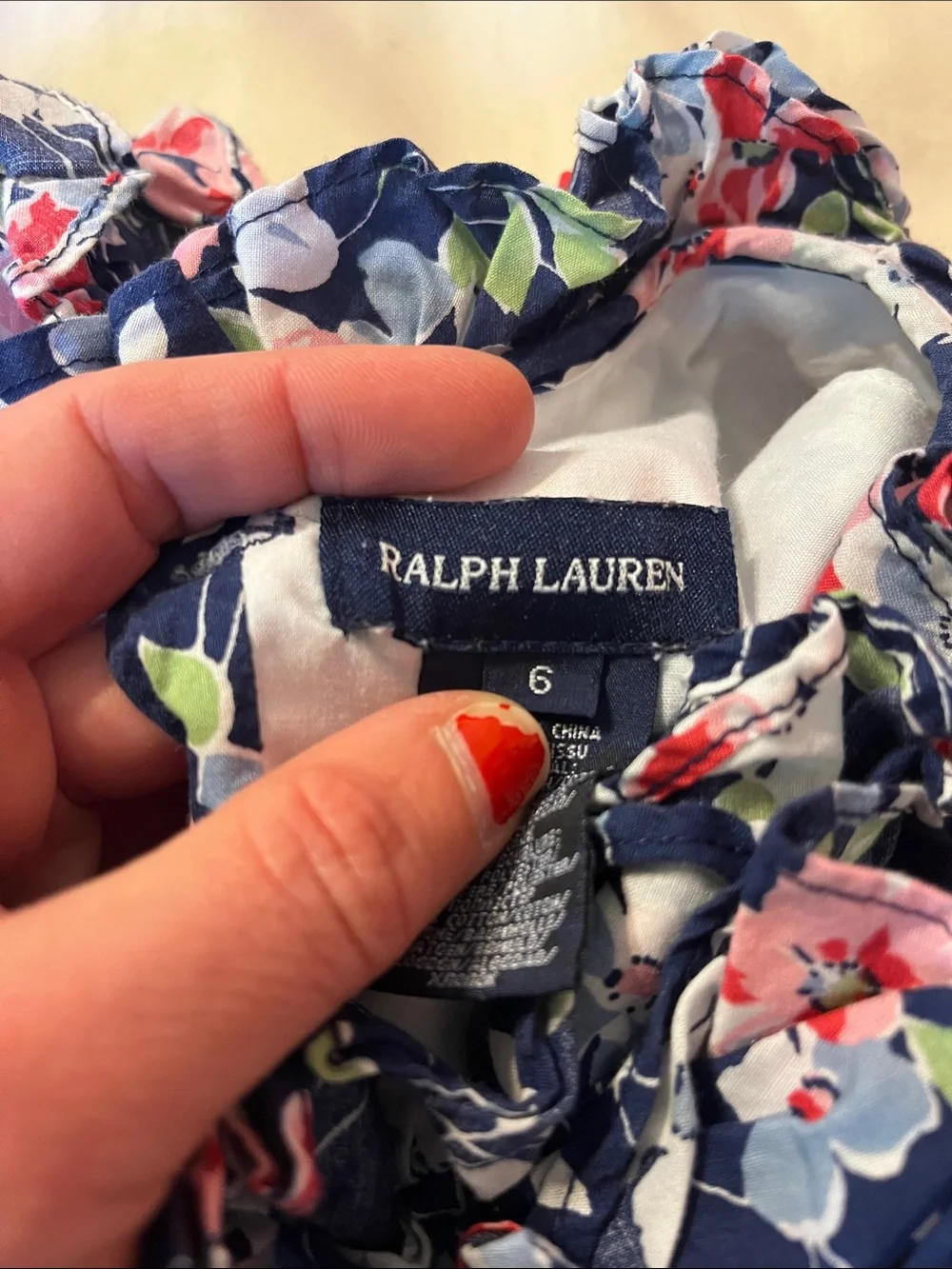 Ralph Lauren Navy Floral Ruffle Dress